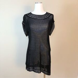 Rachel Roy black crochet see through silver chain detail mini cover up dress